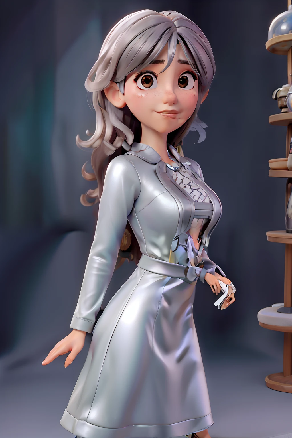 Mujer de cabello plateado en vestido, 1mujer, solamente, Verano, fotorrealista, realismo, realista, Humano