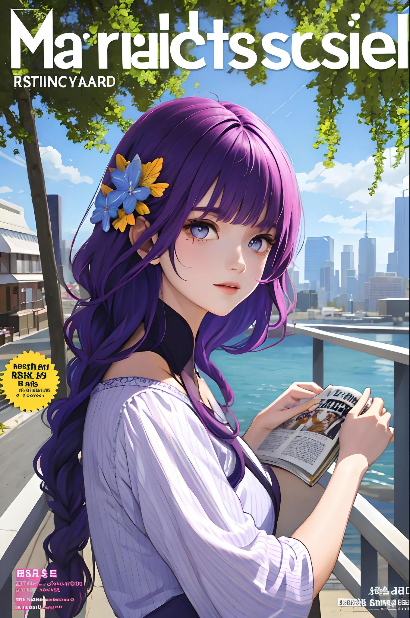 masterpiece, best quality, spring outfit, colorful hair, outdoor, magazine cover ,upper body,