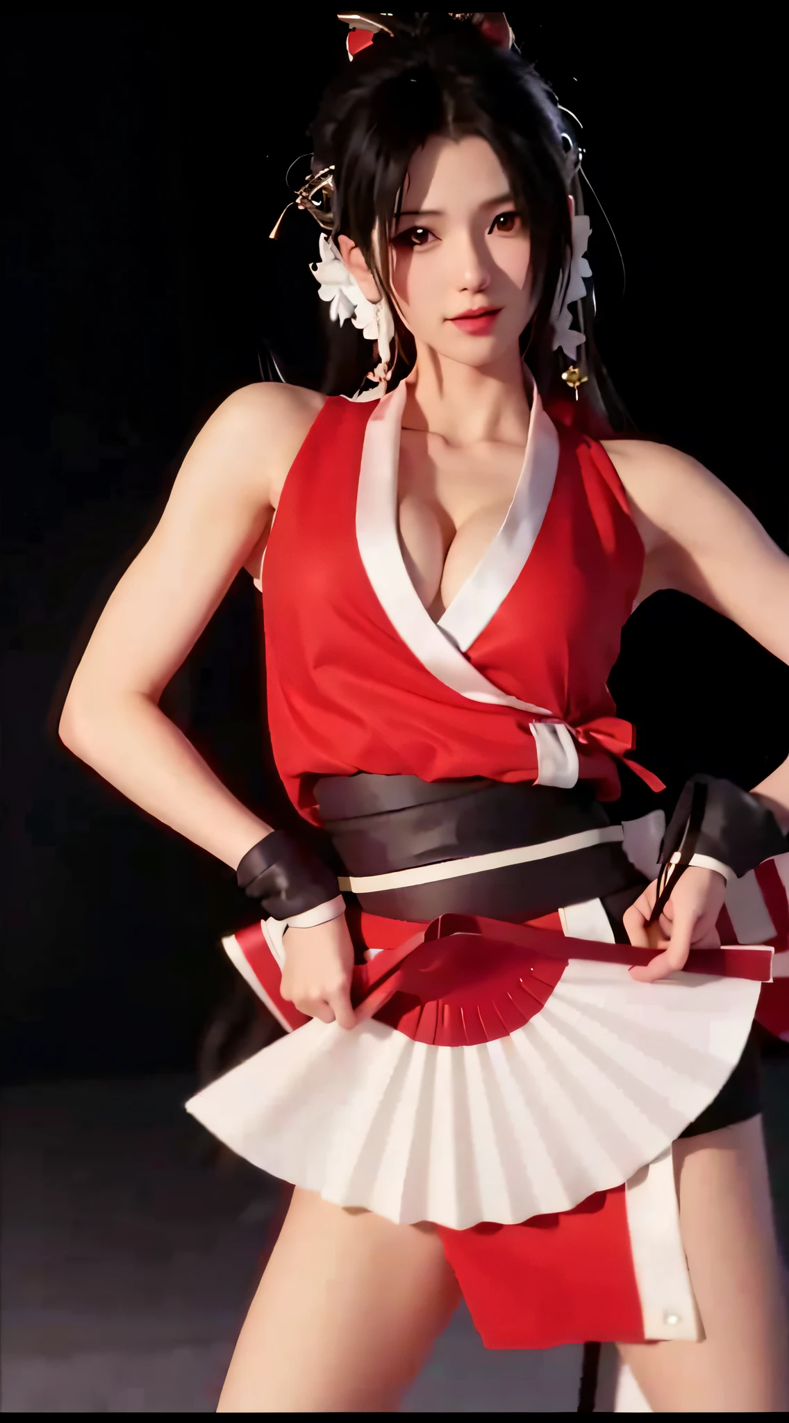 Dressed in red and white,Alafi held a fan in his hand, mai shiranui, yoko matsugane as mai shiranui, ff Tifa, alluring tipha lockhart portrait, Tifa Lockhart, Tifa Lockhart with white hair, akali from league of legends, Irelia from League of Legends, Charming Tifa Lockheart, tifa lockheart