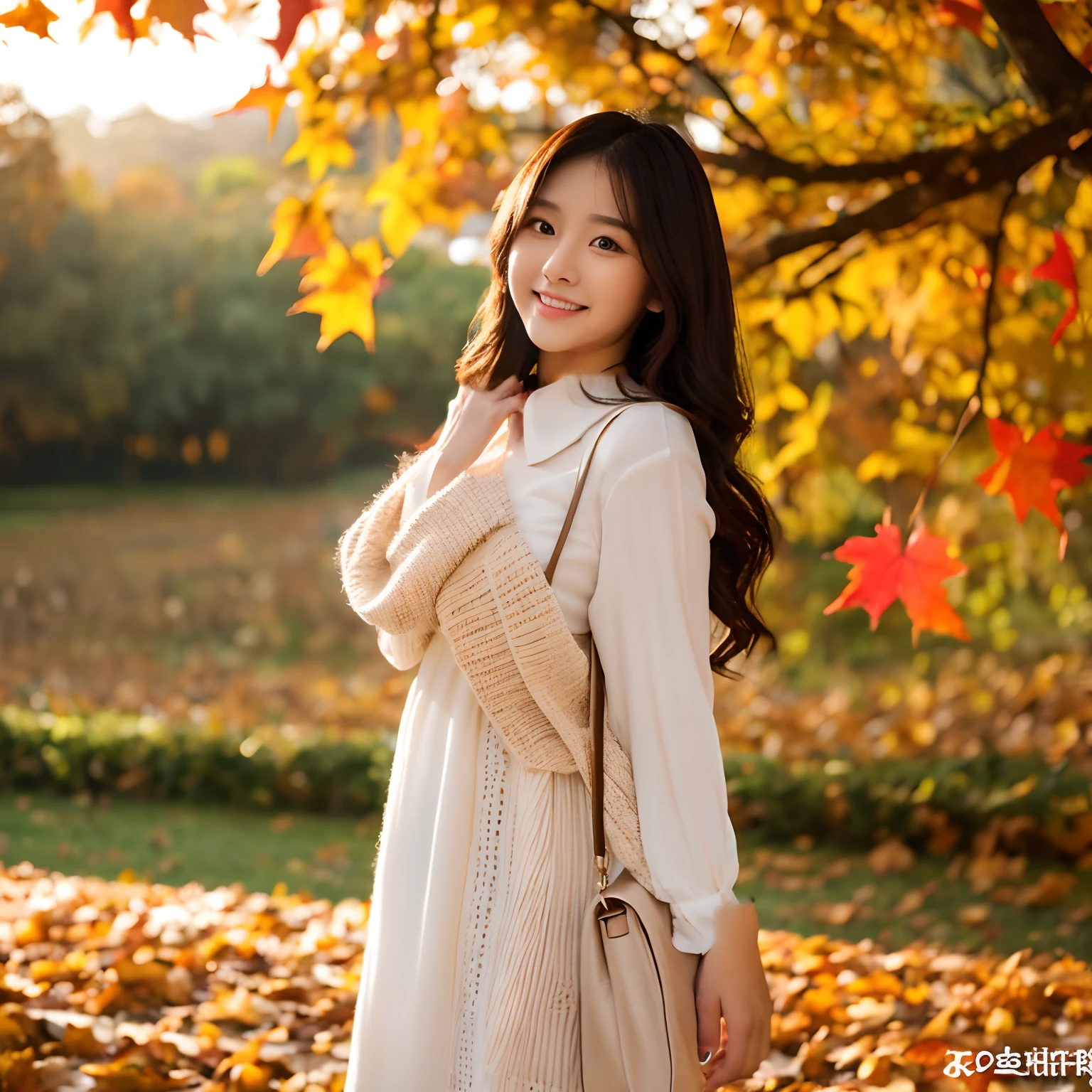 White dress figure，Wearing autumn clothes