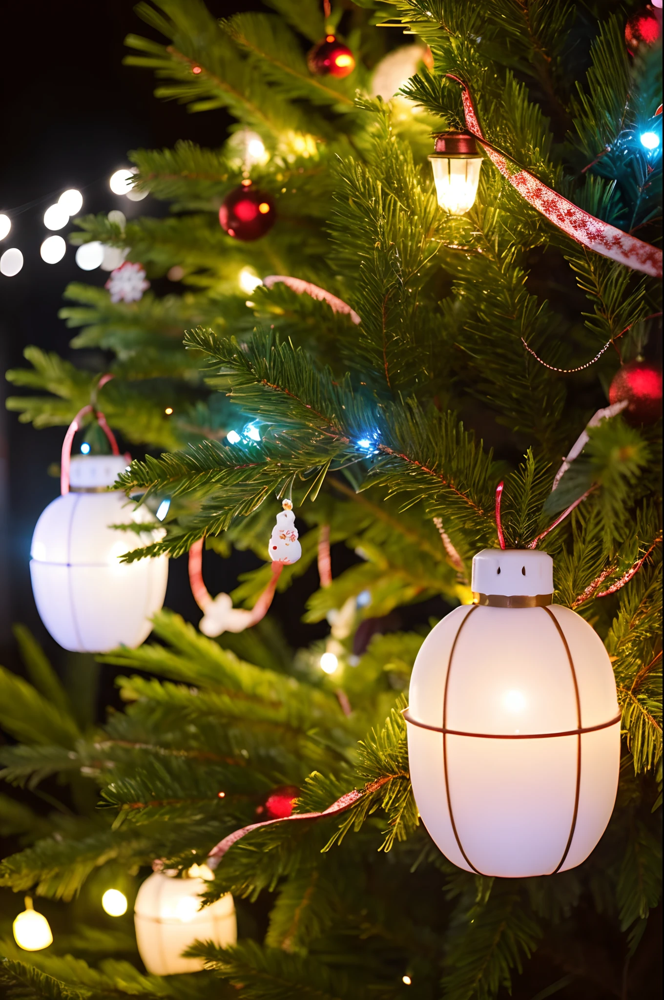 Illuminated、Christmas tree、garden、White Light