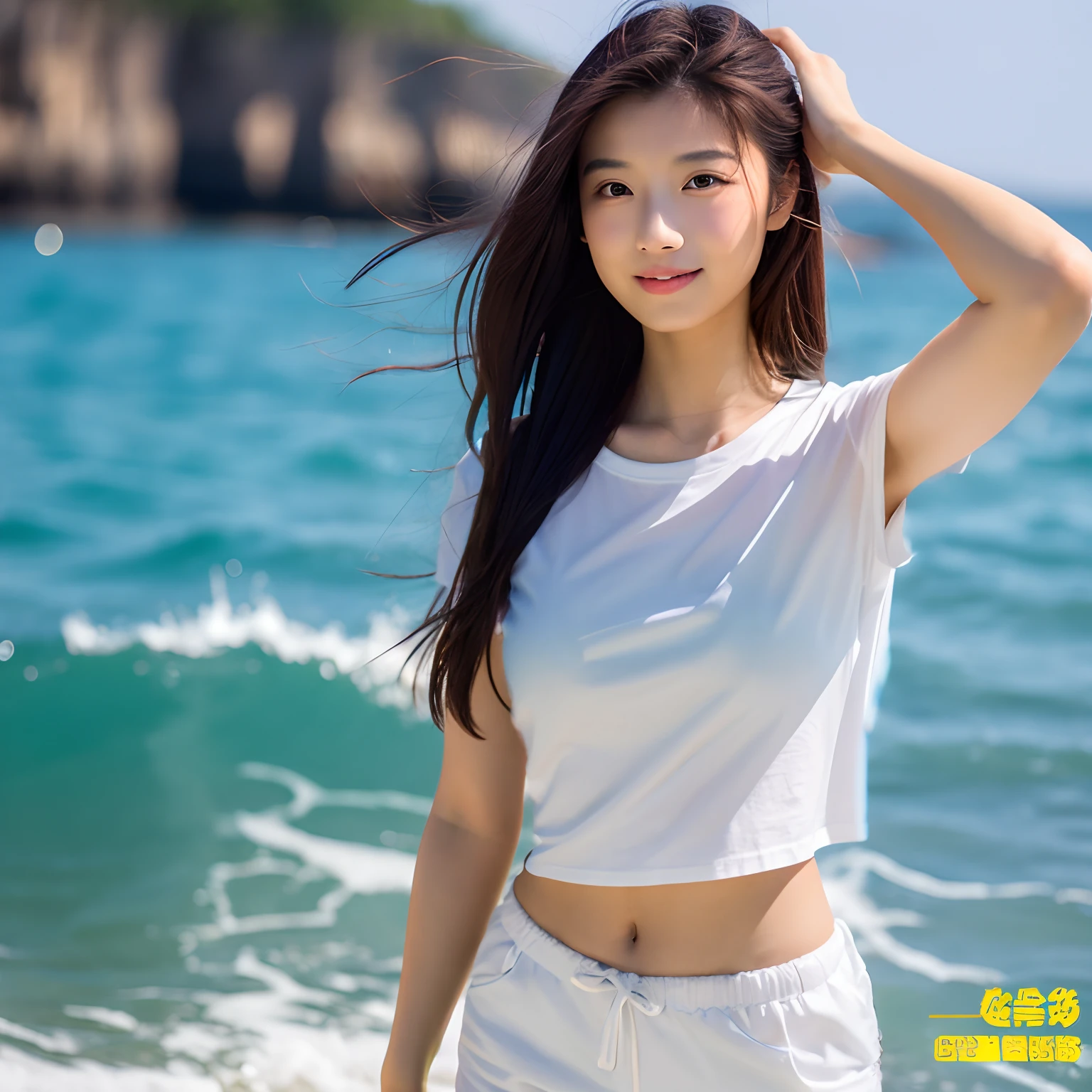 Wearing a white T-shirt,Summer clothes,