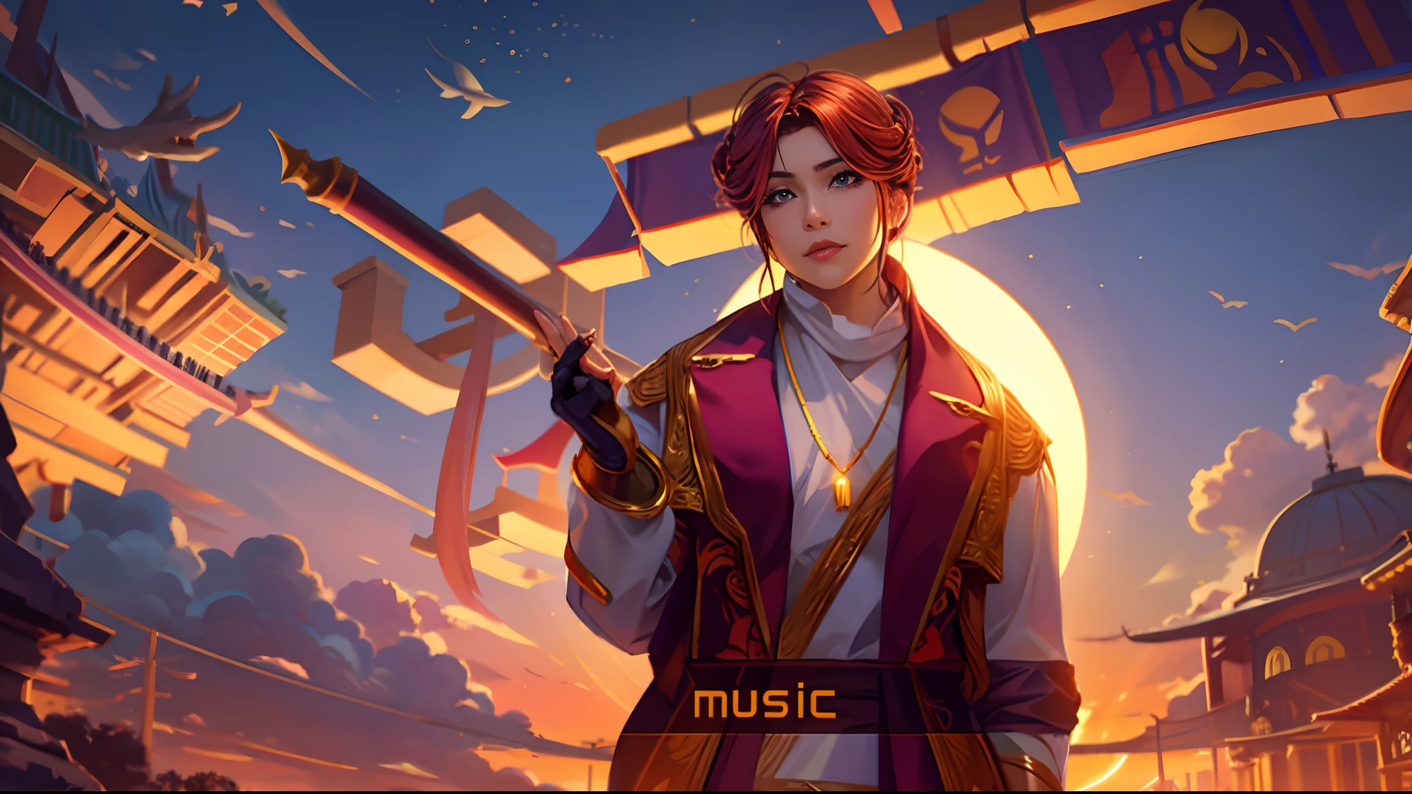 the sunset,eventide,middle parted hairstyle,Snap your fingers