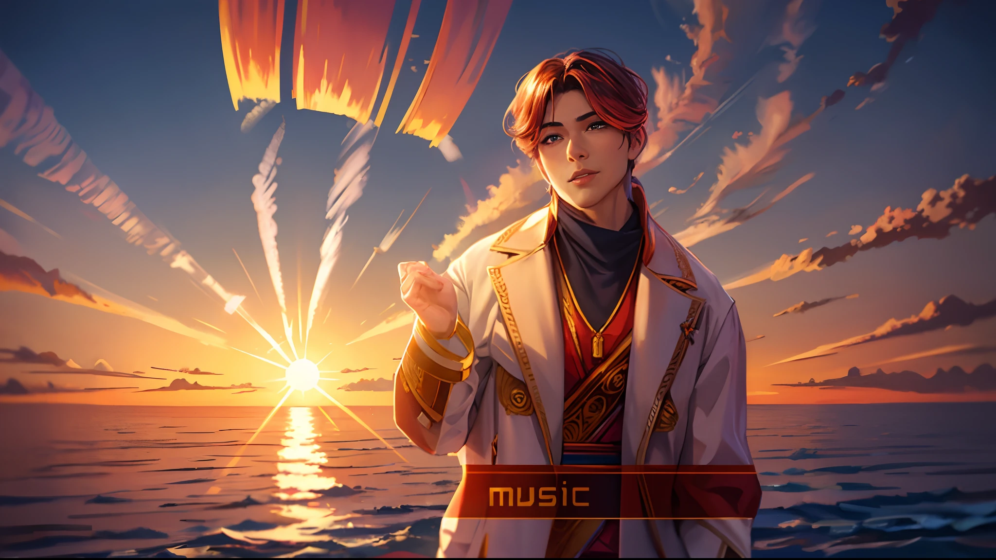 the sunset,eventide,middle parted hairstyle,Snap your fingers