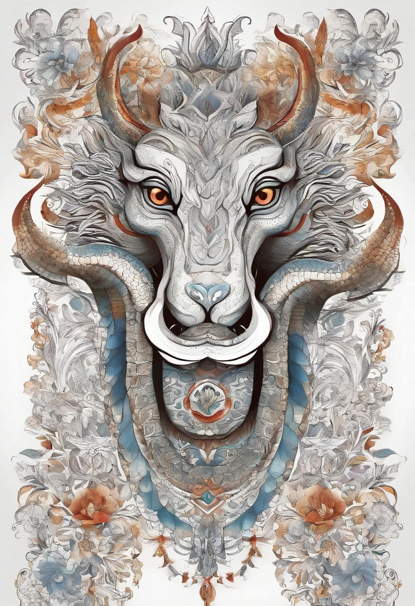 (White background:1.4),(Symmetrical:1.5),(Masterpiece giant python head, In the Middle, Oriental elements),(China – Chic illustration:1.2, Vector image:1.2),(Chinese color,Senior Color Matching),( Reasonable design, Clear lines, High Sharpness,Best Quality, Very detailed, masutepiece, offcial art, Movie Light Effects, 4K )Dragon God