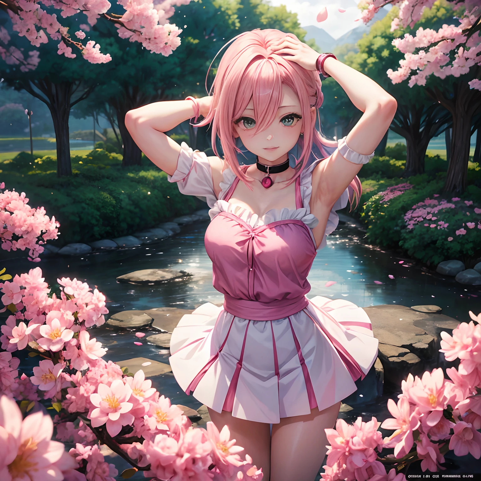 anime girl with pink hair and green eyes posing for a picture, sakura haruno, Best anime 4k konachan wallpaper, seductive anime girls, Marin Kitagawa fanart, sakura petals around her, Splash art anime , style of anime4 K, anime moe art style, High Quality Anime Art Style, Detailed anime artwork, anime wallaper, anime best girl