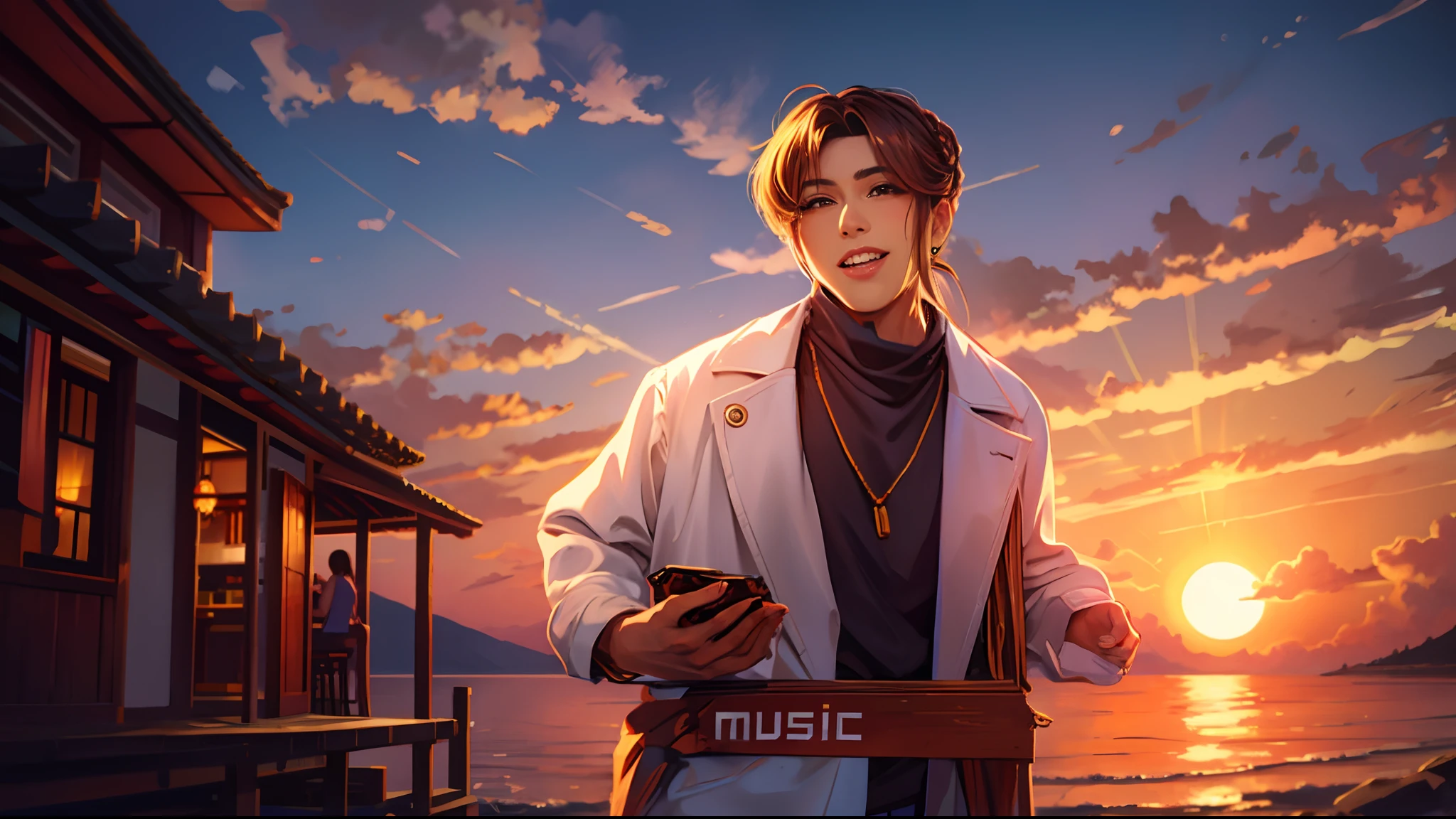 the sunset,eventide,middle parted hairstyle