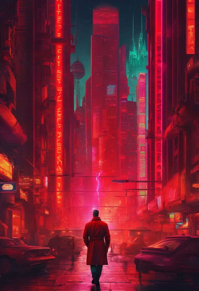 A scientist in a scientific coat turned his back to us,looking at the stars,hard core,Technologie,Red monochrome,USSR Poster,urss,communism