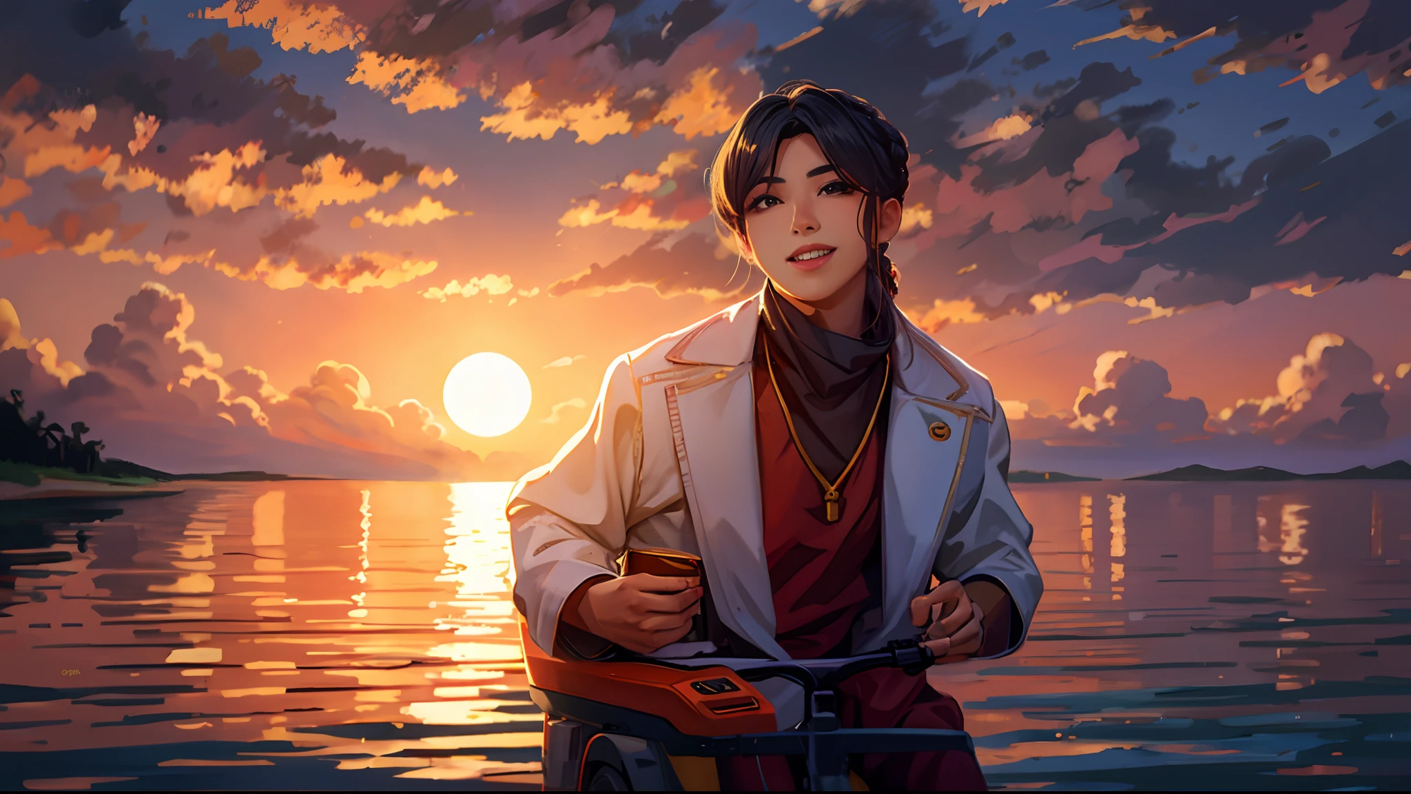 the sunset,eventide,middle parted hairstyle