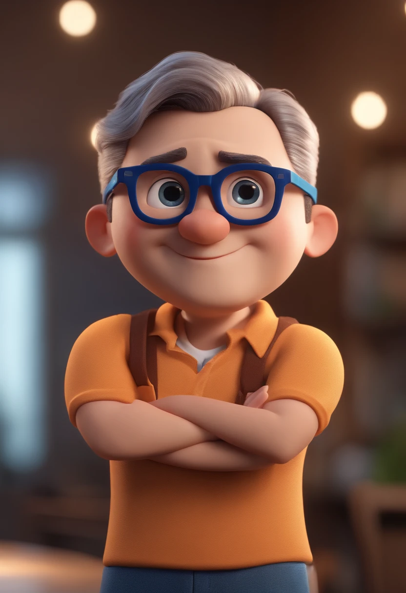 Cartoon character of a man with black glasses and a blue shirt, animation character, Caractere estilizado, animation style rendering, 3D estilizado, Arnold Maya render, 3 d render stylized, toon render keyshot, Personagem 3D, Personagem 3D, 3d rendering stylized, 3 d character render, personagem de desenho animado, Personagem de close up, Pose de personagem, (Estilo Pixar) (master part:1.2) (Bokeh) (best quality) (pele detalhada) (textura detalhada) (8k) (argila) (Cinematic lighting) (foco nítido