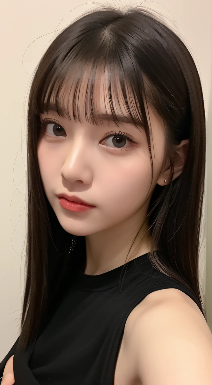 Close-up of a woman with long hair and a cigarette, Ela tem cabelo preto With bangs, Ulzzang, With bangs completa, Larisa Manovar, With bangs, Korean, cabelo arrumado With bangs, Young and pretty Asian face, cabelo comprido With bangs completa, cabelos longos With bangs, Young and adorable Korean face, Pale, round face, young asian girl