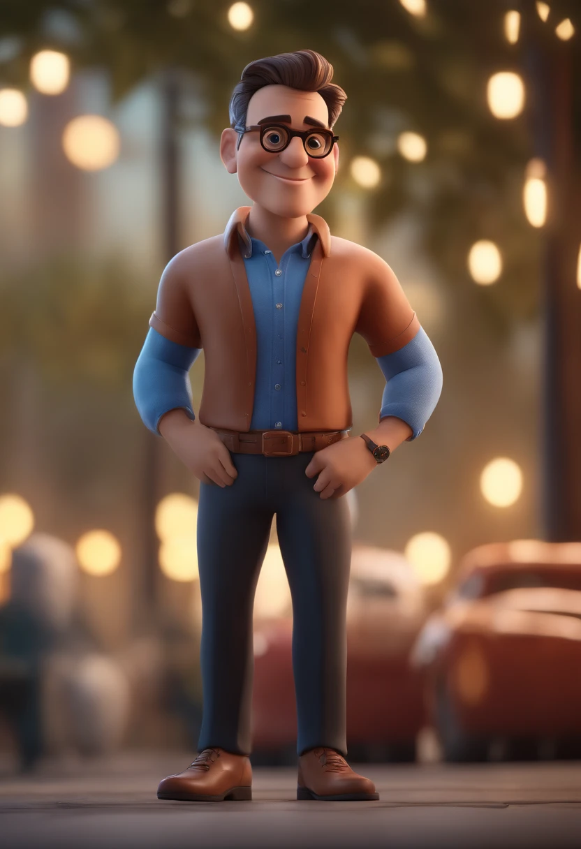 Cartoon character of a man with black glasses and a blue shirt, animation character, Caractere estilizado, animation style rendering, 3D estilizado, Arnold Maya render, 3 d render stylized, toon render keyshot, Personagem 3D, Personagem 3D, 3d rendering stylized, 3 d character render, personagem de desenho animado, Personagem de close up, Pose de personagem, (Estilo Pixar) (master part:1.2) (Bokeh) (best quality) (pele detalhada) (textura detalhada) (8k) (argila) (Cinematic lighting) (foco nítido
