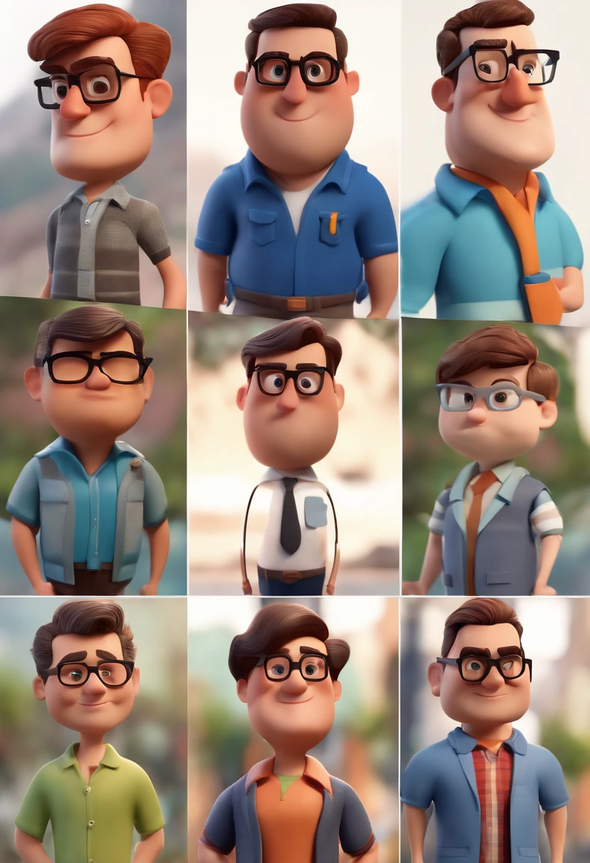 Cartoon character of a man with black glasses and a blue shirt, animation character, Caractere estilizado, animation style rendering, 3D estilizado, Arnold Maya render, 3 d render stylized, toon render keyshot, Personagem 3D, Personagem 3D, 3d rendering stylized, 3 d character render, personagem de desenho animado, Personagem de close up, Pose de personagem, (Estilo Pixar) (master part:1.2) (Bokeh) (best quality) (pele detalhada) (textura detalhada) (8k) (argila) (Cinematic lighting) (foco nítido