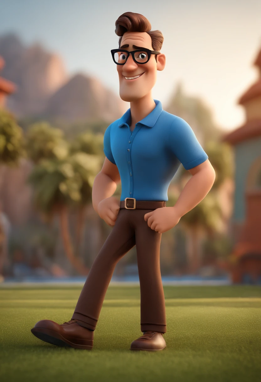 Cartoon character of a man with black glasses and a blue shirt, animation character, Caractere estilizado, animation style rendering, 3D estilizado, Arnold Maya render, 3 d render stylized, toon render keyshot, Personagem 3D, Personagem 3D, 3d rendering stylized, 3 d character render, personagem de desenho animado, Personagem de close up, Pose de personagem, (Estilo Pixar) (master part:1.2) (Bokeh) (best quality) (pele detalhada) (textura detalhada) (8k) (argila) (Cinematic lighting) (foco nítido