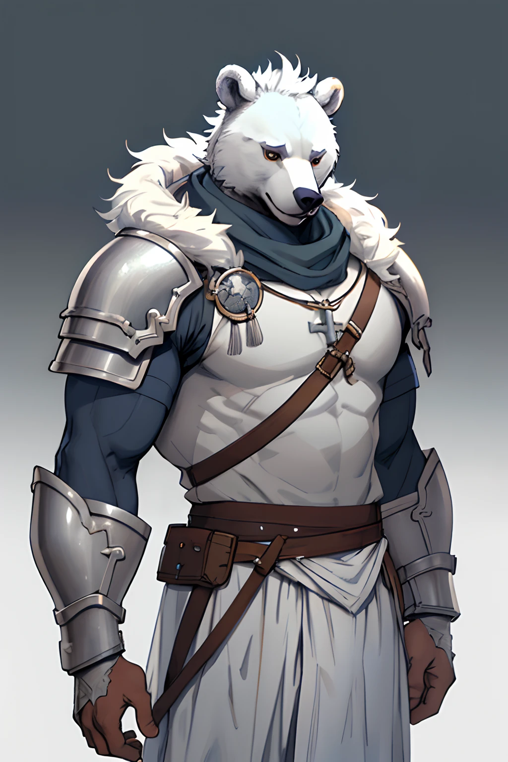 super high resolution, detailed background, fantasy town, 1boy, heroic, absurdres (Photos of grey bear in white paladin armor)(kemono, furry anthro),