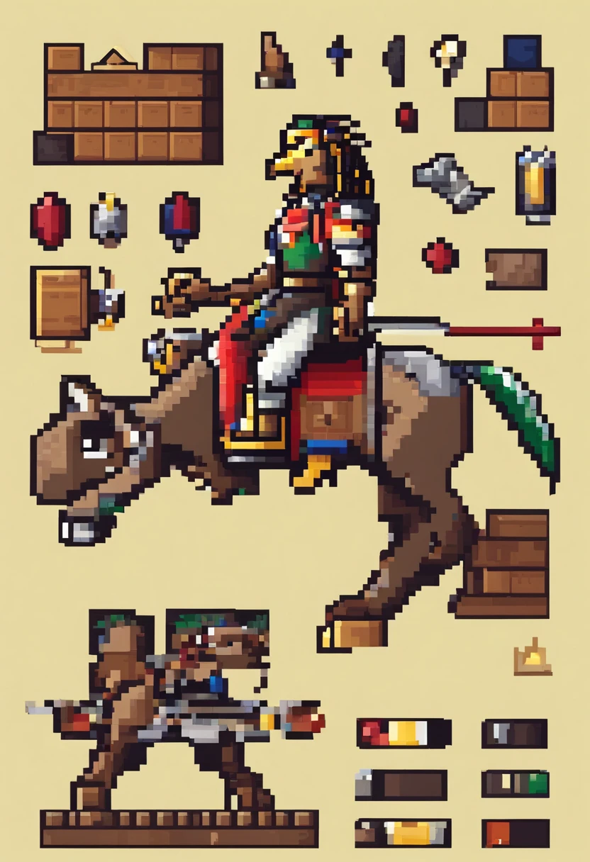Faca uma spriteSheet de um cavaleiro pixel art, 32x32, col idle animation, andar, correr, atacar com espada