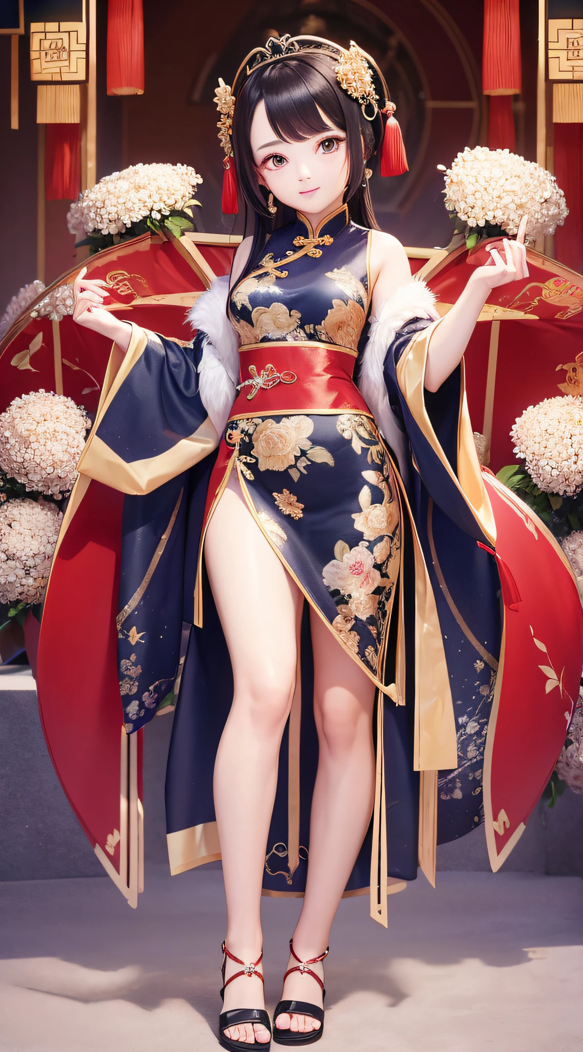 best quality, masterpiece, A girl, cheongsam, Crimson Stripes, fighting, necklace, carbon fiber, Robotic palm, Body Proportions, Golden Ratio, Looking at the audience, protrait photo, Side view photo, Exquisite facial features, Beautiful big eyes, Flip forward and backward, Sexy, Cold Eyes, Real hair , short hair, 8k, pyga--automatic,cheongsam,,(Very long legs,Straight Legs),,High heel,Long legs,stand up, Leg length from the front, Perfect body,Have perfect legs,(bait),Full body female,1 busty girl,