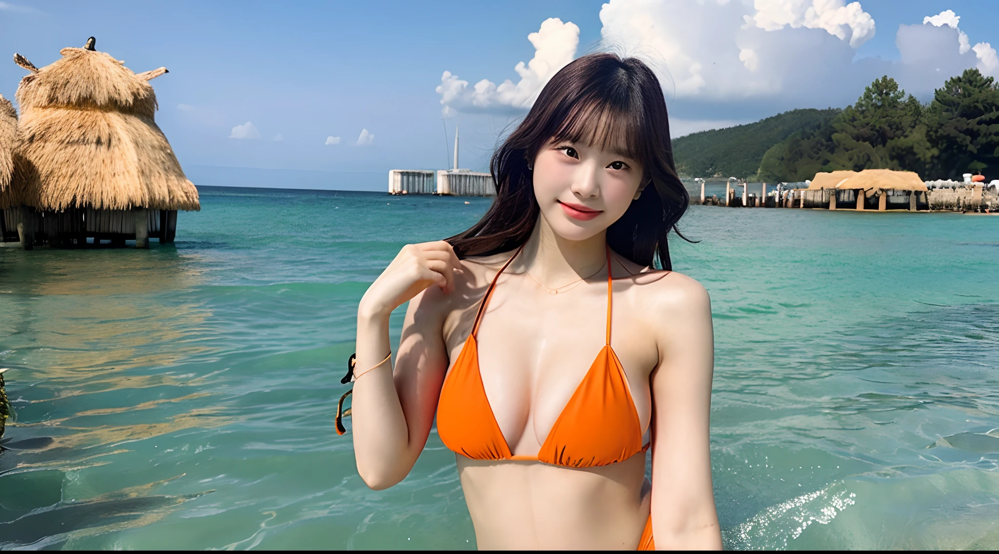 Beautiful woman 18 years old in orange bikini(G Cup)