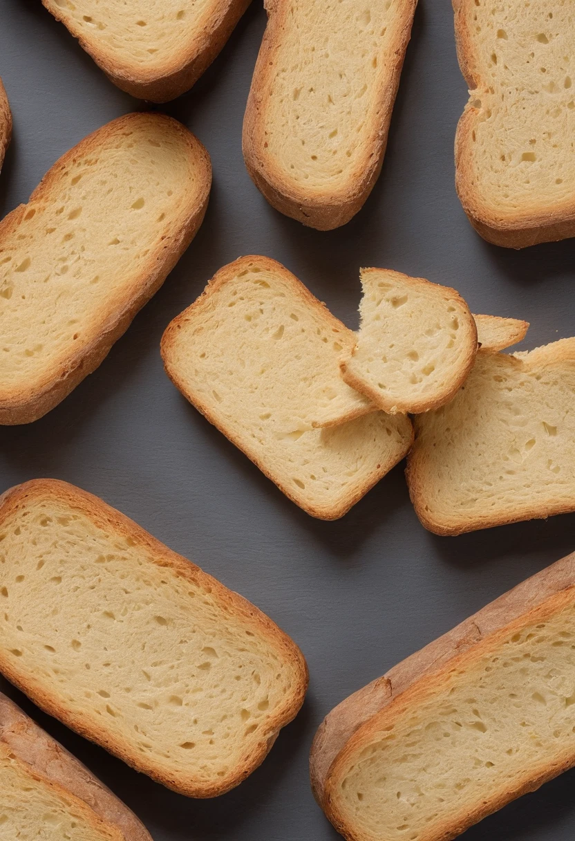 Rusks with delicious French bread, Buttery flavor、Cinematic, Professional Photography, Studio Lighting, Studio Background, advertising photography, Intricate details, ultra-detailliert, A hyper-realistic, 8K UHD