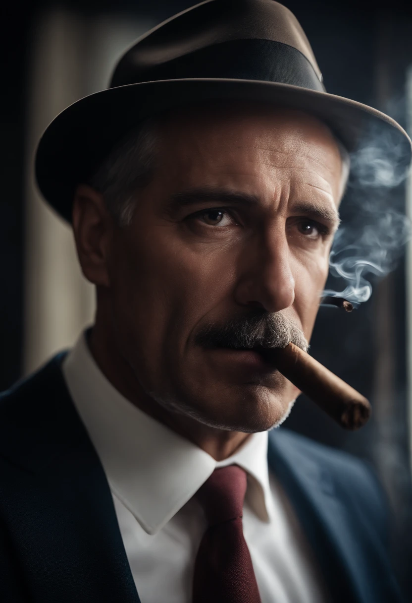 Portrait of a father in a suit with a cigar in mouth