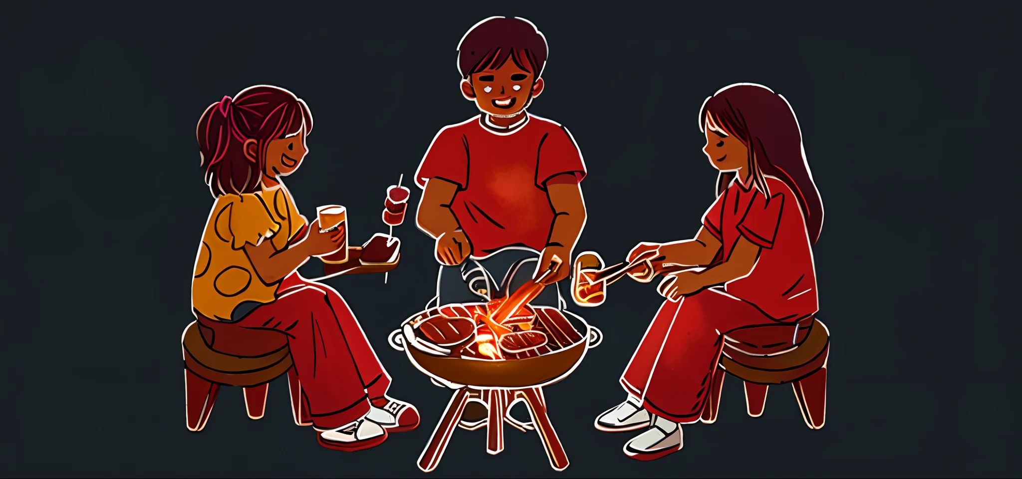 3 people having barbecue