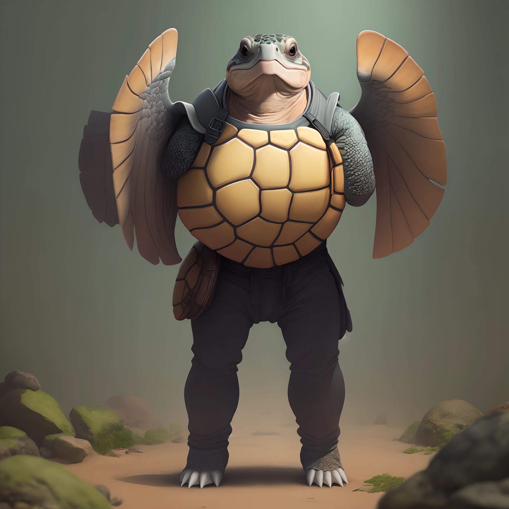 Turtle standing up holding pistols on both hands