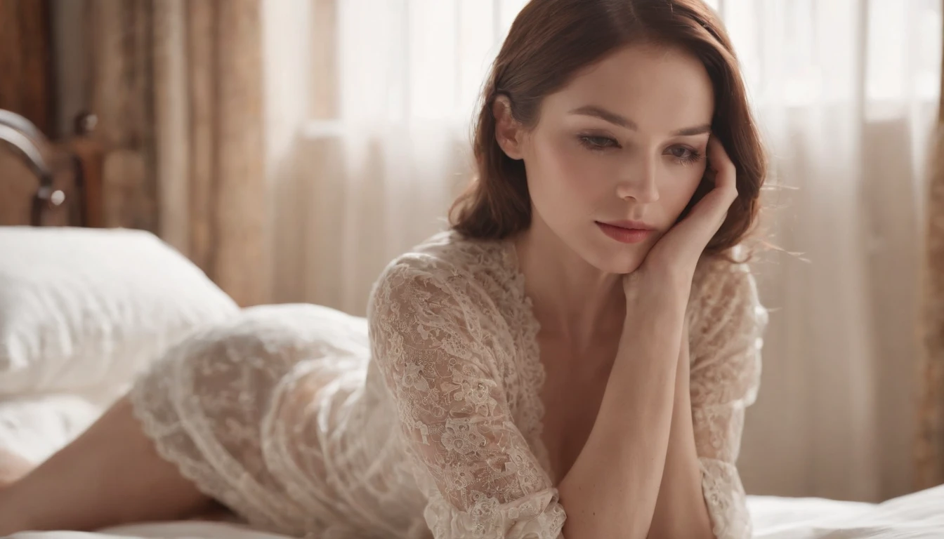 30-year-old woman,stocklings,Long legs,Bedrooms、plumw、Clothes loom,The chest is large