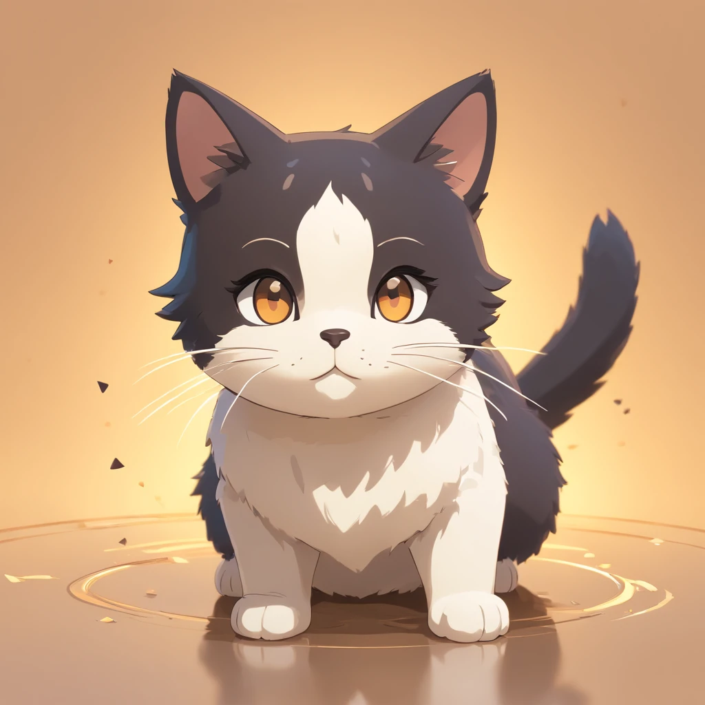 Little Cute Isometric Cat Emoji, Tuxedo Jack, black and white cat, Hairy and cute, Pastel gold background, Soft and muted colors, 3D Icon Clay Rendering, Spring: 120mm, 3D Blender Rendering, trending on polycount, Modular constructivism, Orange background, physically-based renderingt, The kitten in the center raises its hand