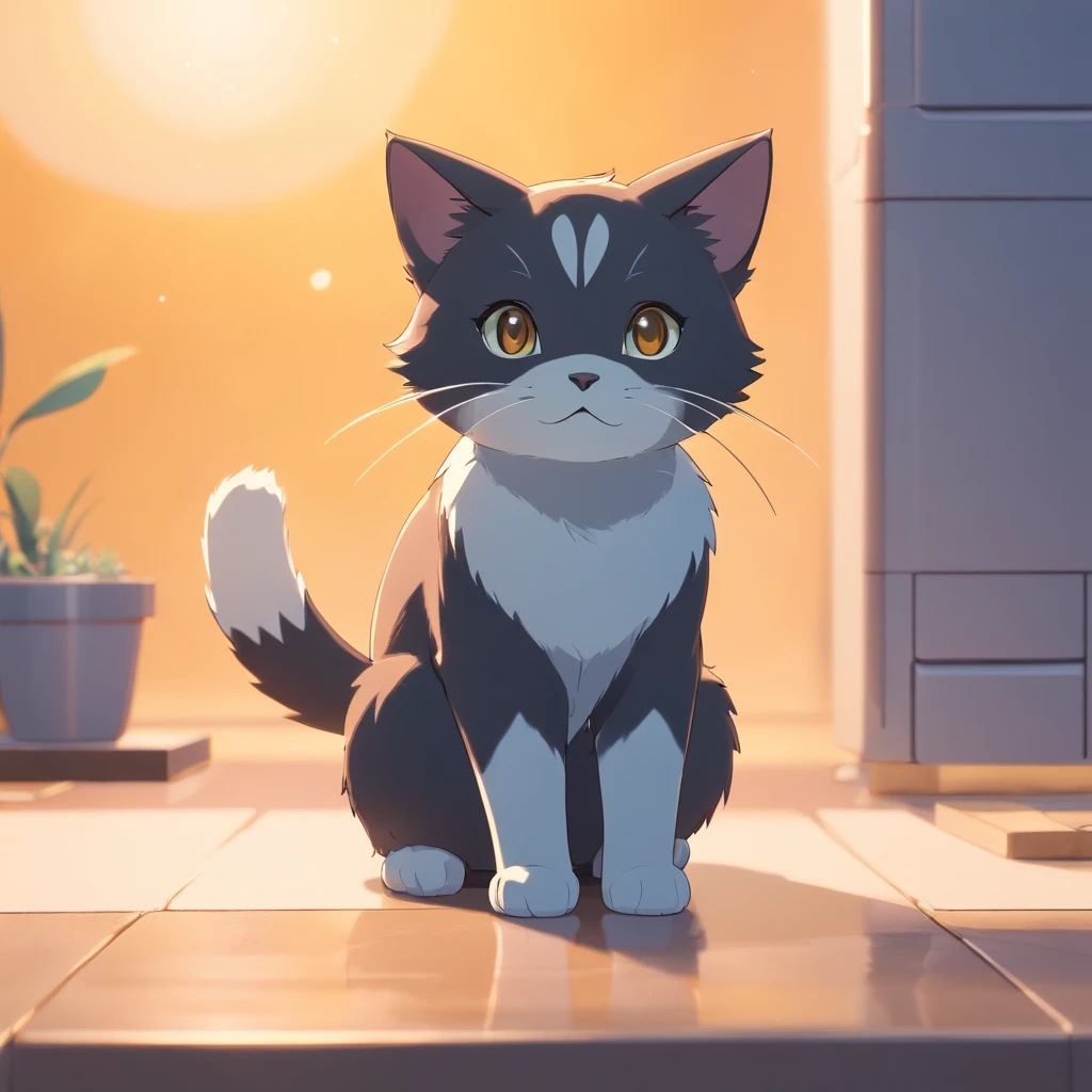 Little Cute Isometric Cat Emoji, Tuxedo Jack, black and white cat, Hairy and cute, Pastel gold background, Soft and muted colors, 3D Icon Clay Rendering, Spring: 120mm, 3D Blender Rendering, trending on polycount, Modular constructivism, Orange background, physically-based renderingt, The kitten in the center raises its hand