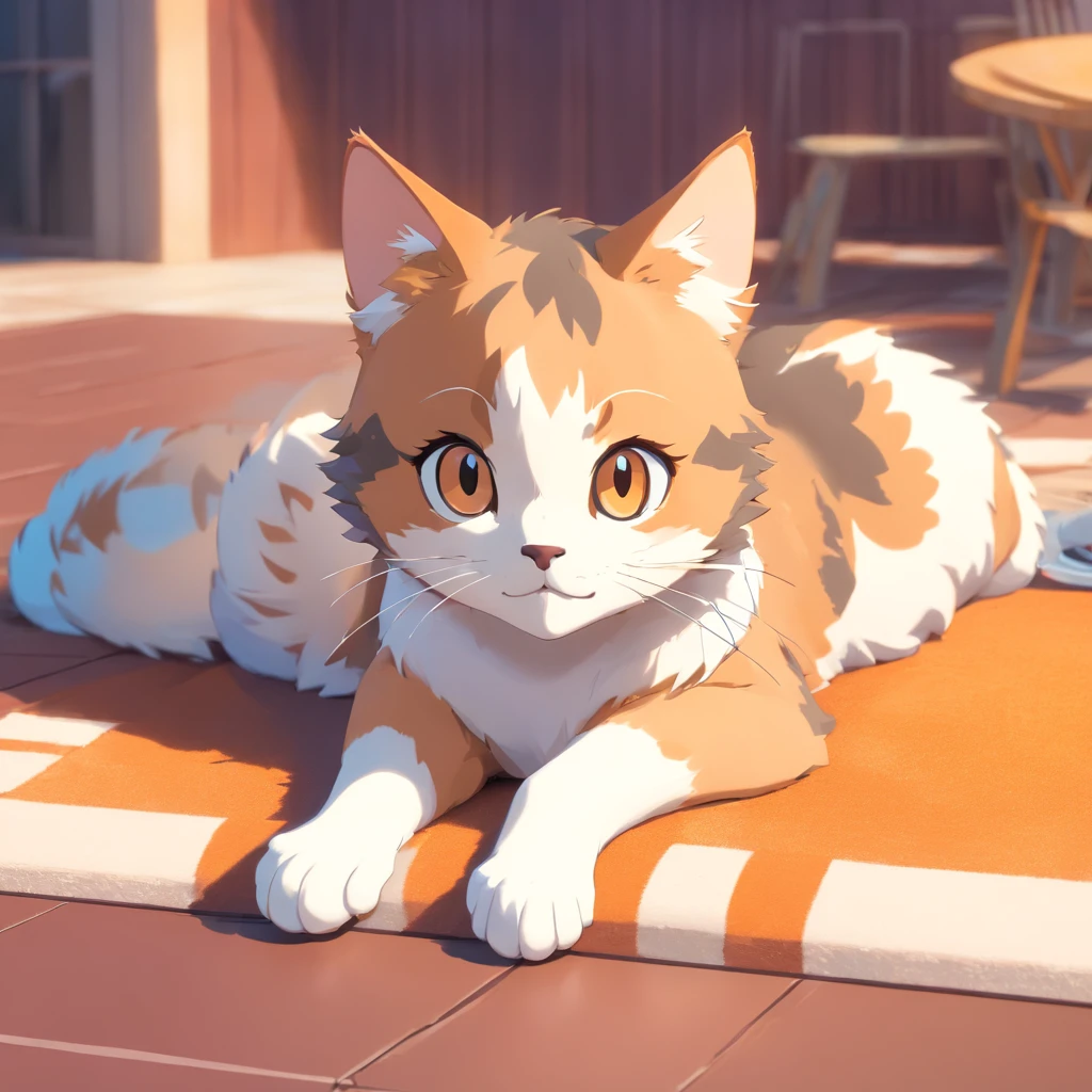 Cute Isometric Cat Emoji, Tuxedo Jack, calico cat, Hairy and cute, Pet Shop Background, Soft and muted colors, 3D Icon Clay Rendering, Spring: 120mm, 3D Blender Rendering, trending on polycount, Modular constructivism, Orange background, physically-based renderingt, The kitten in the center raises its hand,a smile