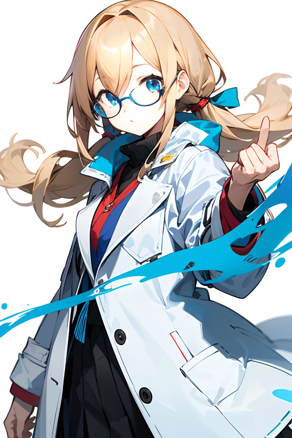 (masutepiece, Best Quality) by Mika Pikazo, Detailed, 1girl in, Solo, no outline,Glasses,White Researcher Coat Lab、Long hairstyle