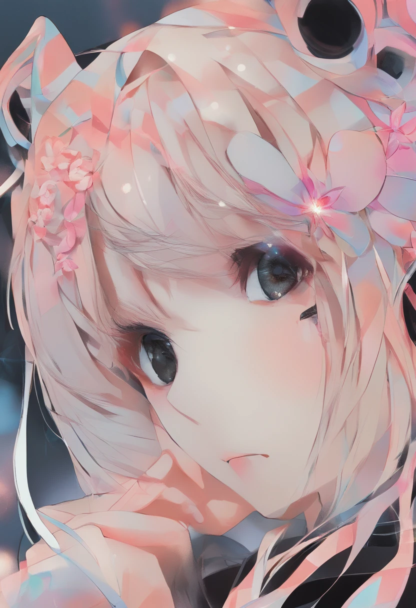 black hair, hair bobbles, wince, longeyelashes, solid circle eyes, fake animal ears, light smile, ear blush, fang, Surrealism, drop shadow, anaglyph, stereogram, tachi-e, pov, atmospheric perspective, 8k, super detail, ccurate, best quality