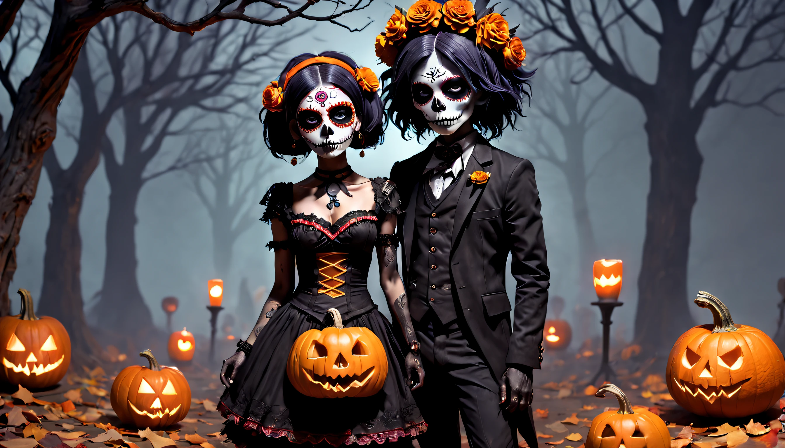 Day of the Dead : Niji deathpunk characters revel in their life-trip, engaging in playful and mischievous tricks and sharing scrumptious treats that they find on their travels. Eerily-lit tree branches become an impromptu stage for shadow-dance performances, and pumpkin-carved headbands add a touch of whimsy to their curious aura.