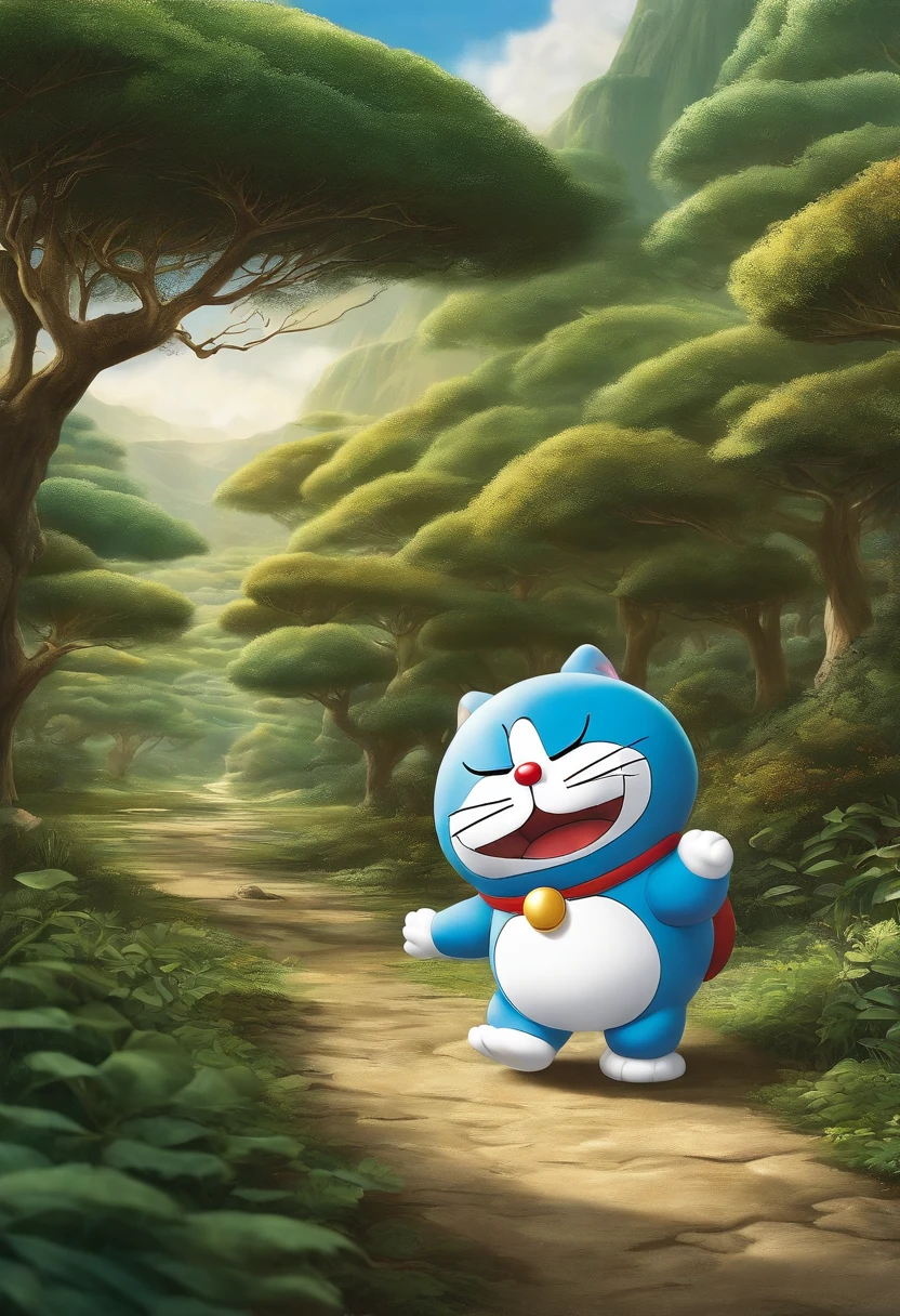 Realistic Doraemon Picture cards of Torampu Japan landscape background The facial expressions are scary