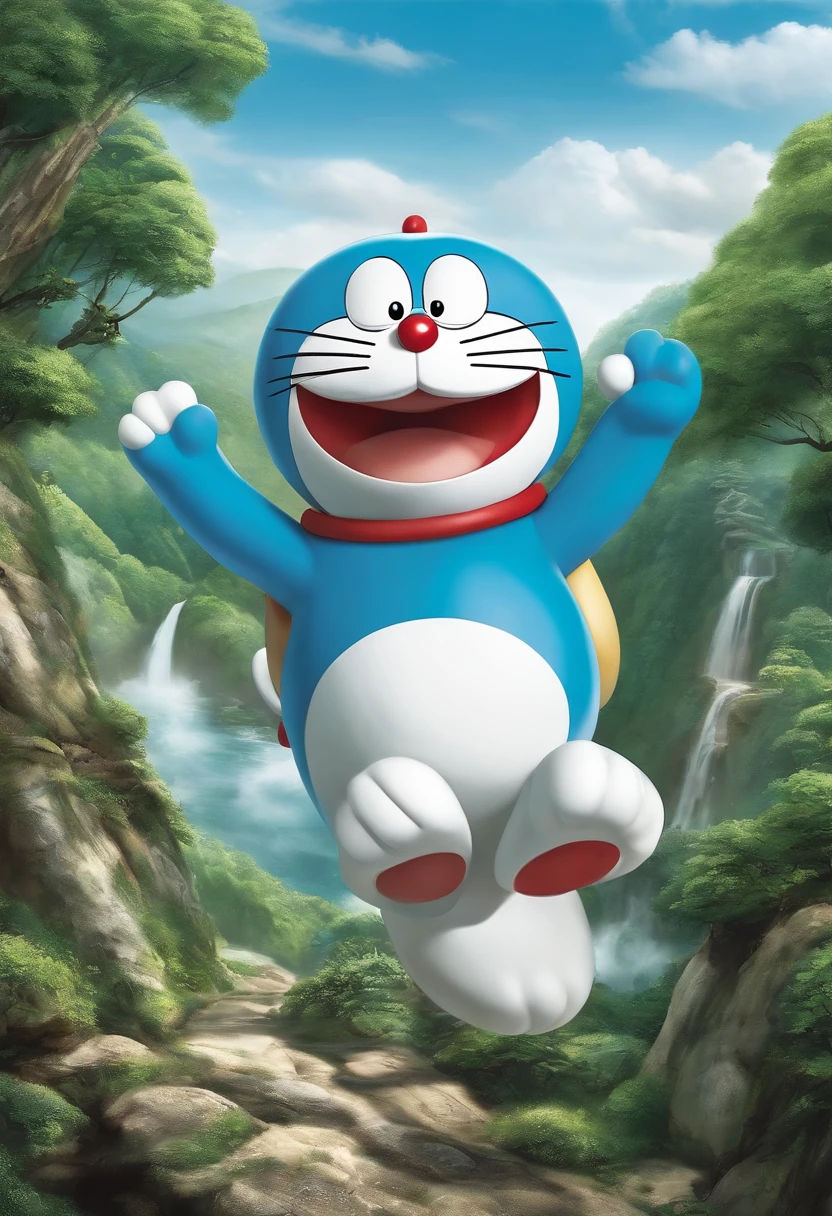 Realistic Doraemon Picture cards of Torampu Japan landscape background The facial expressions are scary