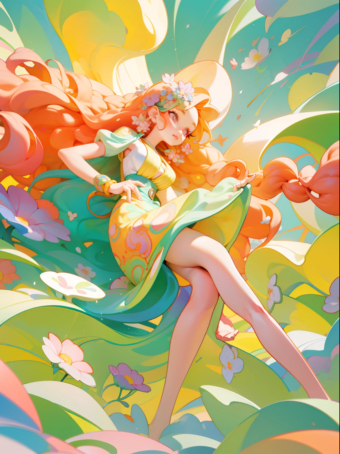A painting of a woman with long hair and colorful hair, Beautiful digital illustration, stunning digital illustration, gorgeous digital art, A beautiful artwork illustration, Beautiful digital artwork, beautiful digital art, Exquisite digital illustration, intricate digital painting, Very Beautiful Digital Art, vibrant digital painting, beautiful gorgeous digital art, psychedelic flowing hair, colorful digital painting, Inspiring digital art, Stylized digital art