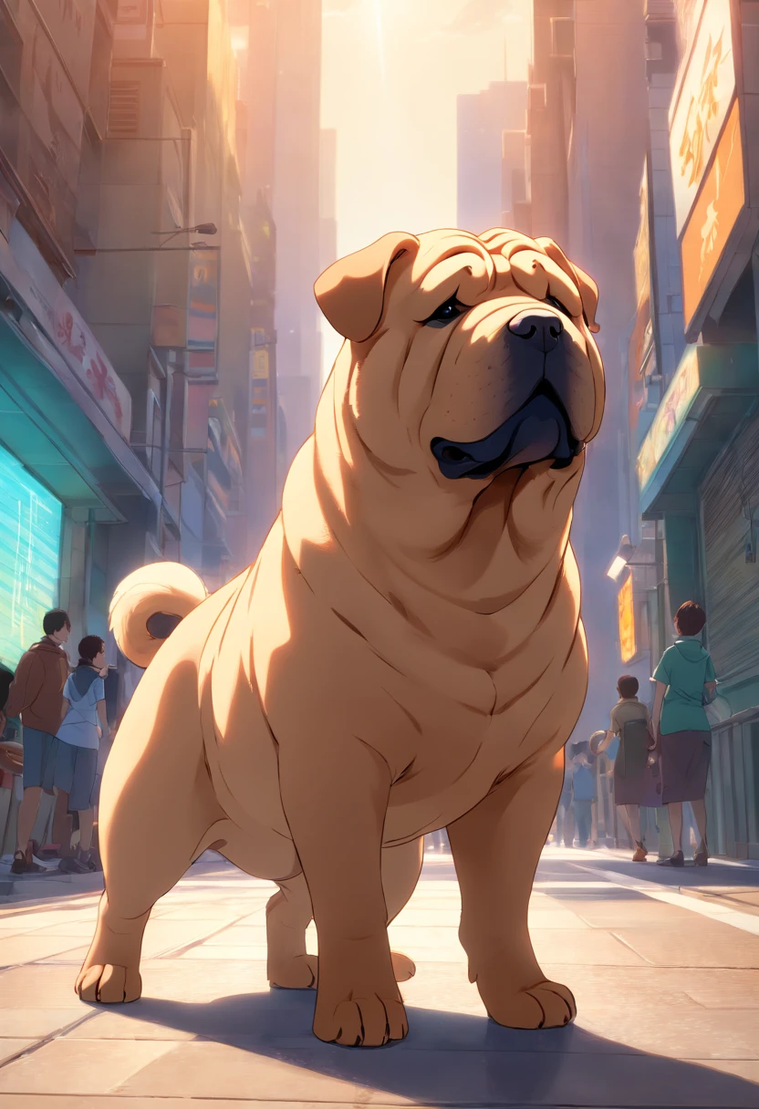 Shar pei, brown, male, disney, pixar cgi, movie poster background