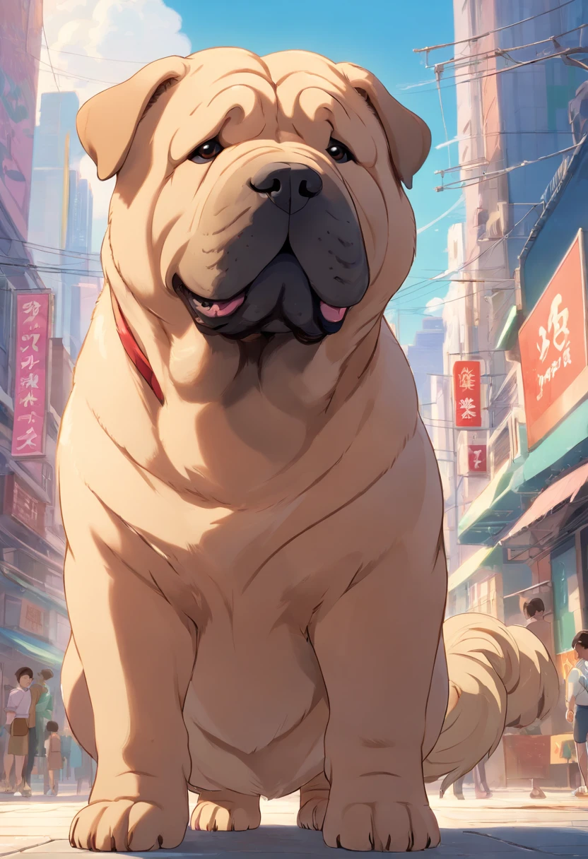 Shar pei, brown, male, disney, pixar cgi, movie poster background