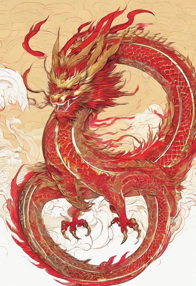A red dragon with a gold tail and a red tail - SeaArt AI