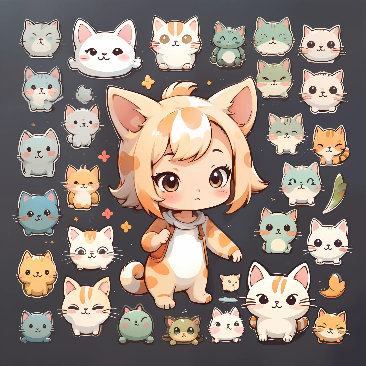 a sticker、1girl in、Chibiloli Cat Girl、simple background、