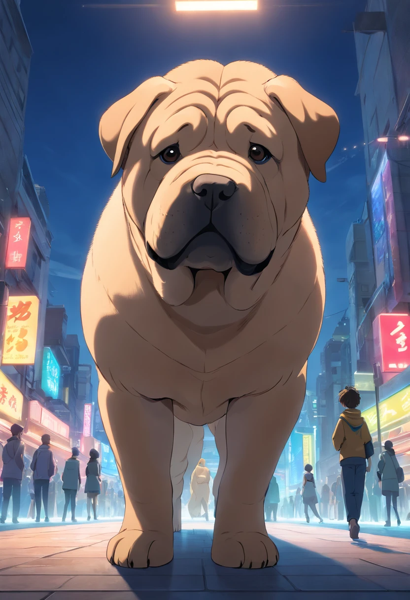 Shar pei, brown, male, disney, pixar cgi, movie poster background, wrinkles