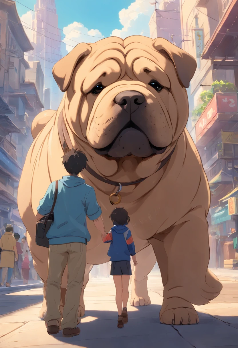 Shar pei, brown, male, disney, pixar cgi, movie poster background, wrinkles