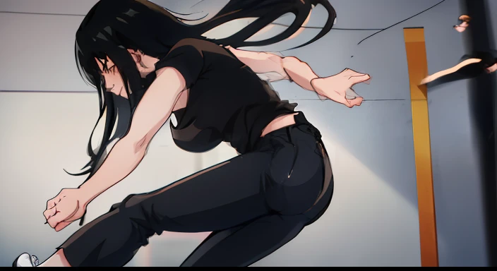 **complete** **Masterpiece** *black hair,yellow eyes,long hair braid,black and white suit,Tie a tie*