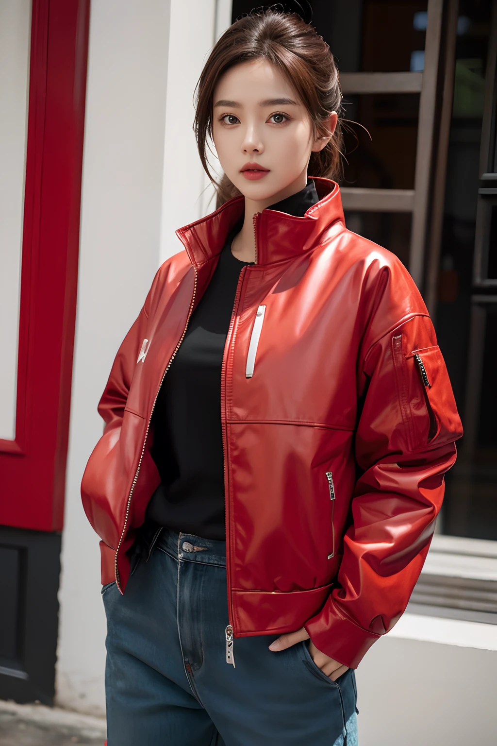 High-quality piece red,Fitted fit,Metal inlay,Design outerwear