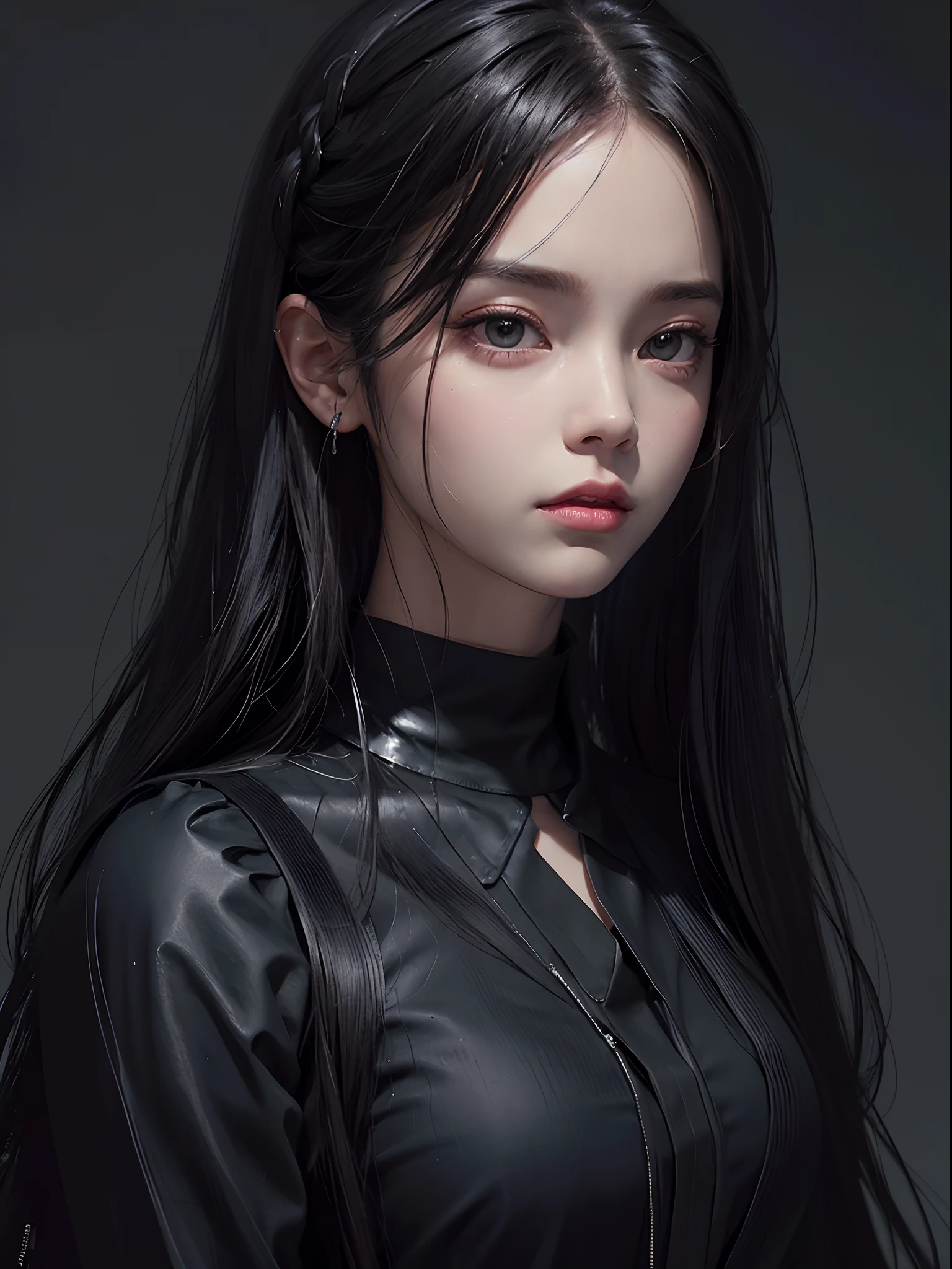 portrait of a woman with long hair and a black shirt, digital illustration portrait, in the art style of bowater, portrait of jossi of blackpink, digital portrait, digital art portrait, realism artstyle, high quality portrait, 🤤 girl portrait, realistic artstyle, # 1 digital painting of all time, #1 digital painting of all time, glossy digital painting