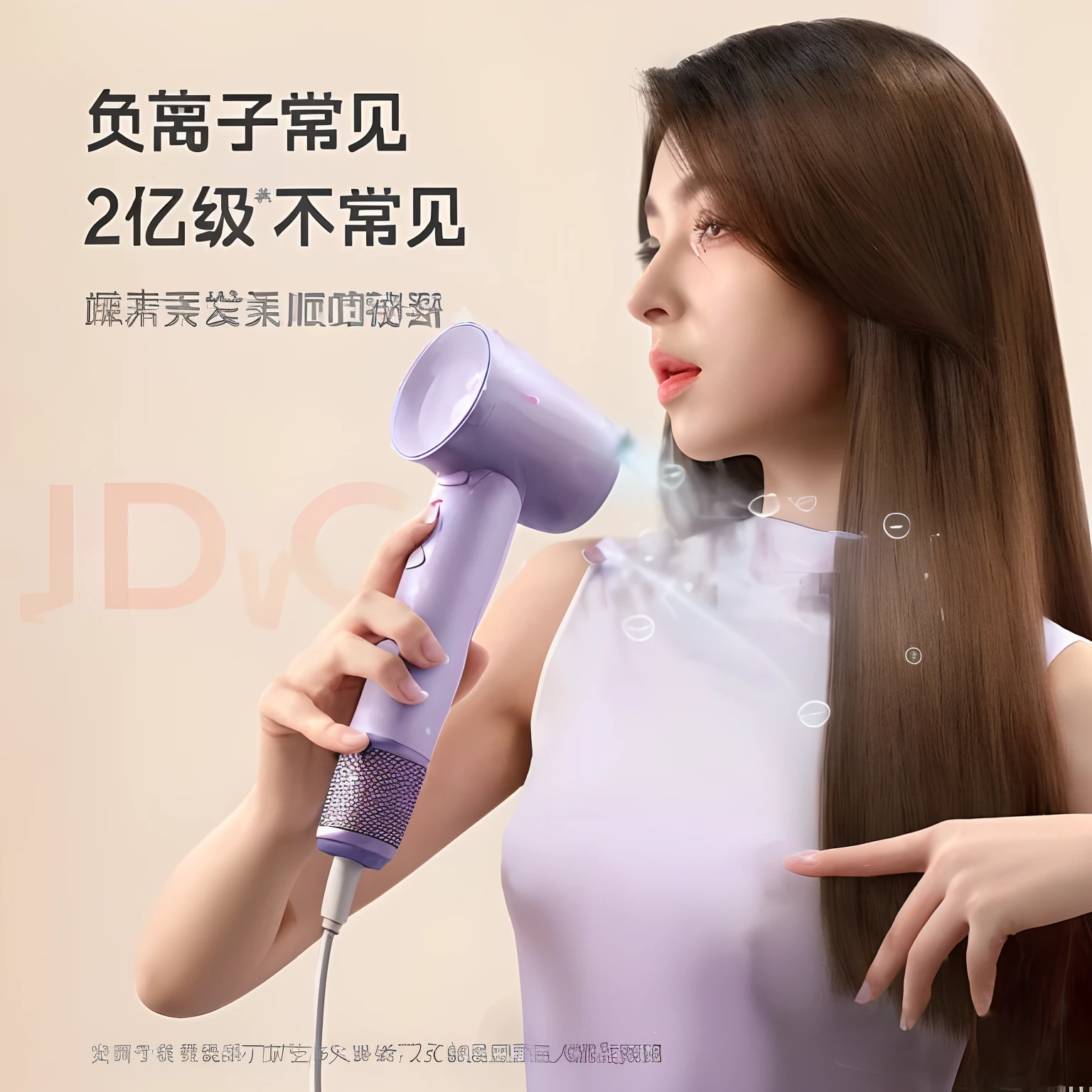 Beauty uses a hair dryer，Blow your hair and blow it，The scene is at home，Used for display advertising