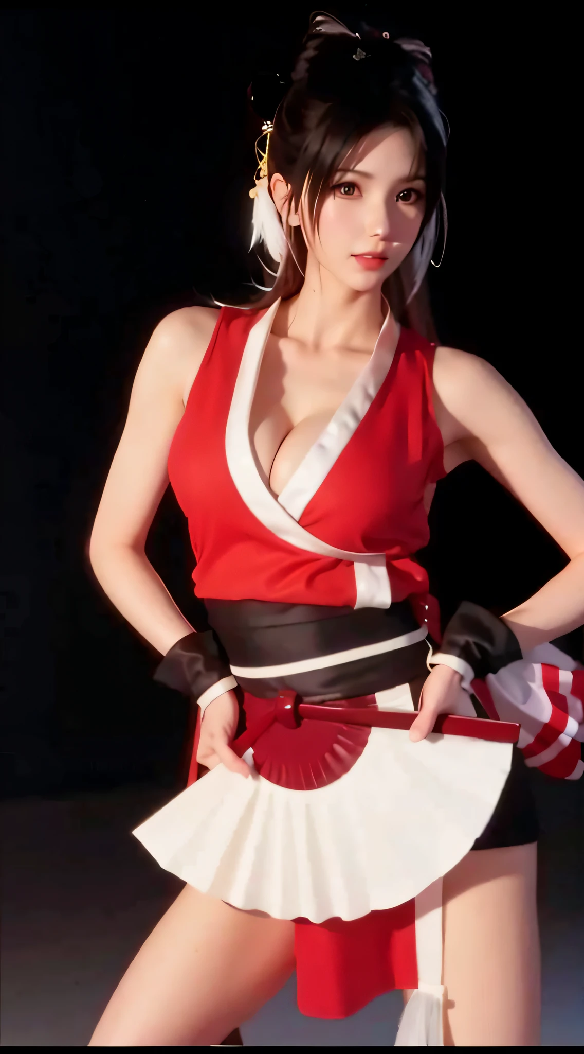 Dressed in red and white,Alafi held a fan in his hand, mai shiranui, yoko matsugane as mai shiranui, ff Tifa, alluring tipha lockhart portrait, Tifa Lockhart, Tifa Lockhart with white hair, akali from league of legends, Irelia from League of Legends, Charming Tifa Lockheart, tifa lockheart