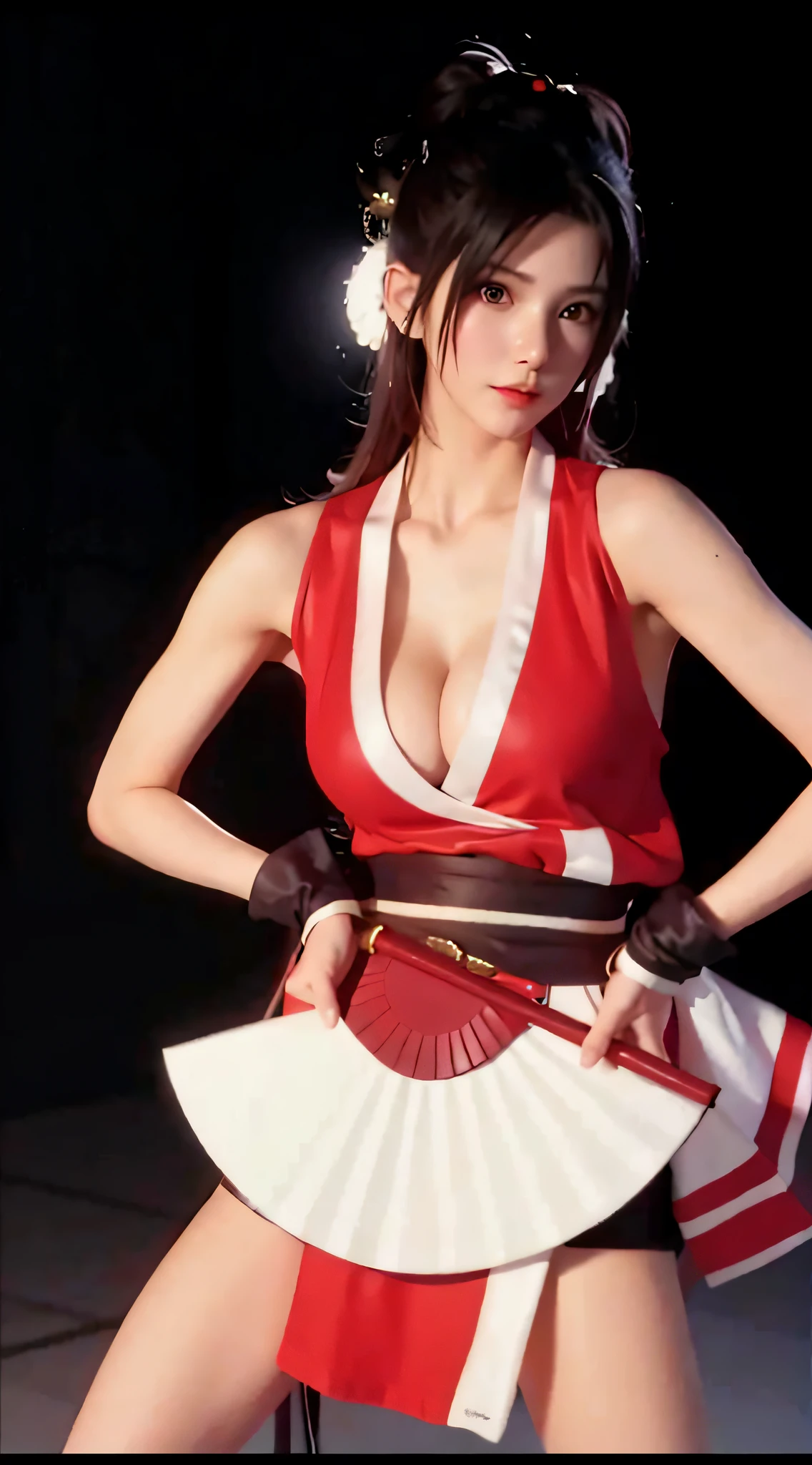 Dressed in red and white,Alafi held a fan in his hand, mai shiranui, yoko matsugane as mai shiranui, ff Tifa, alluring tipha lockhart portrait, Tifa Lockhart, Tifa Lockhart with white hair, akali from league of legends, Irelia from League of Legends, Charming Tifa Lockheart, tifa lockheart