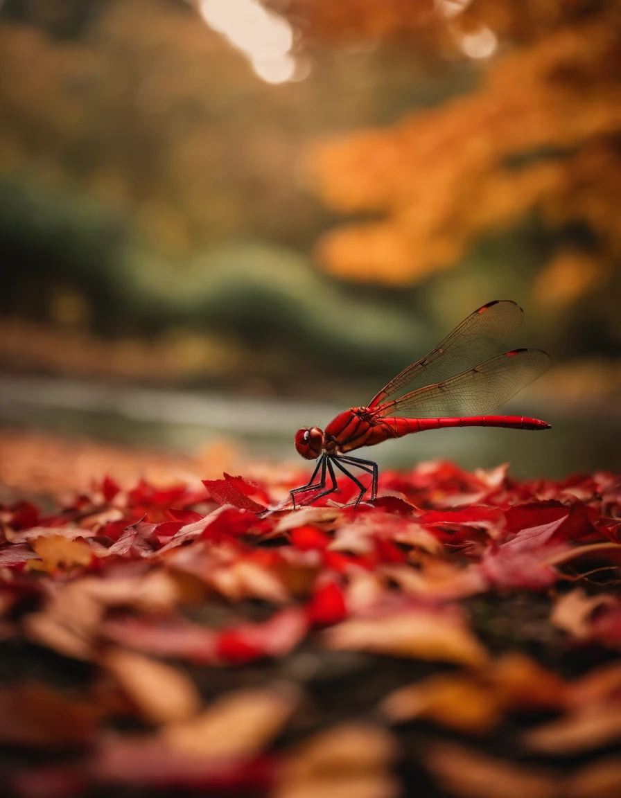 autumn in japan Landscape of autumn leaves red dragonfly Scenery like a photo 8k Best Quality、foco nítido