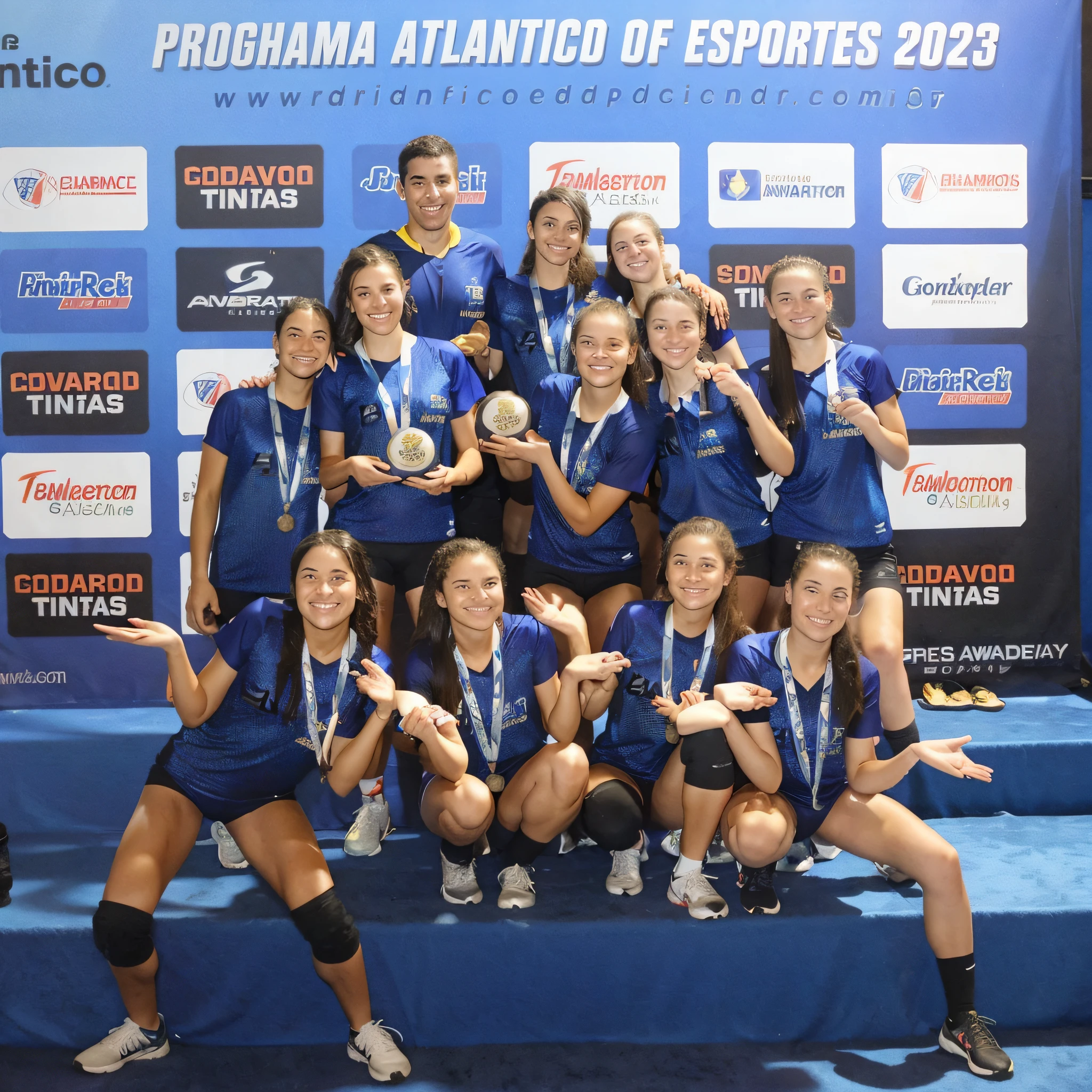 Group of athletes posing for a photo at a championship awards ceremony